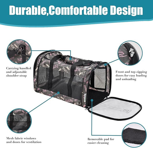 Soft-Sided Kennel Pet Carrier for Small Dogs, Cats, Puppy, Airline Approved Cat Carriers Dog Carrier Collapsible, Travel Handbag & Car Seat (Coffee Fish Print, 19" L x 11" W x 11" H)