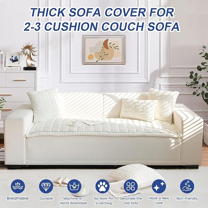 LiveGo Pet Couch Cover Dogs Washable Non-Slip Couch Protector Pet Friendly Dog Mat for Couches and Sofas (Milky White, 70x180 cm/27.6x70.9 in)