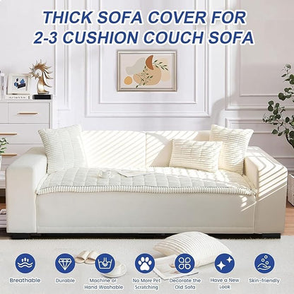 LiveGo Pet Couch Cover Dogs Washable Non-Slip Couch Protector Pet Friendly Dog Mat for Couches and Sofas (Milky White, 70x180 cm/27.6x70.9 in)