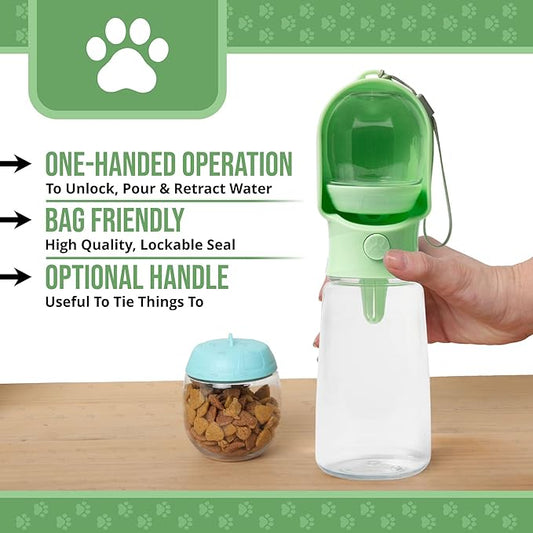 Leak Proof Portable Dog Water Bottle with Bowl – Travel Pet Water Dispenser for Walking & Hiking – Food Grade Plastic – Choose from 3 Colors (Green, 500 ml)