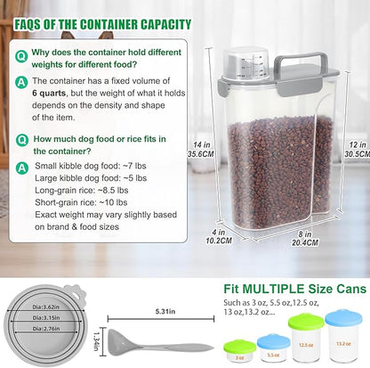 TBMax Cat Dog Food Storage Container 5 to 7 lbs with Pet Can Cover and Mixing Spoon, Airtight Pet Food Bird Seed Dispenser, Portable Travel Kibble Container for Travel Daily Use