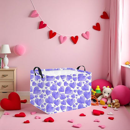 HIYAGON Rectangular Valentines Basket Fabric Storage Bin Storage Boxes Collapsible Storage Basket for Clothes Books Shelves Basket(Purple Heart)