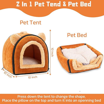 Pet Soft Guinea Pig & Rabbit Cozy Hideout House - Small Animal Bed for Guinea Pigs, Rabbits, Hamsters, Rats & Chinchillas Cave Bed (Brown)