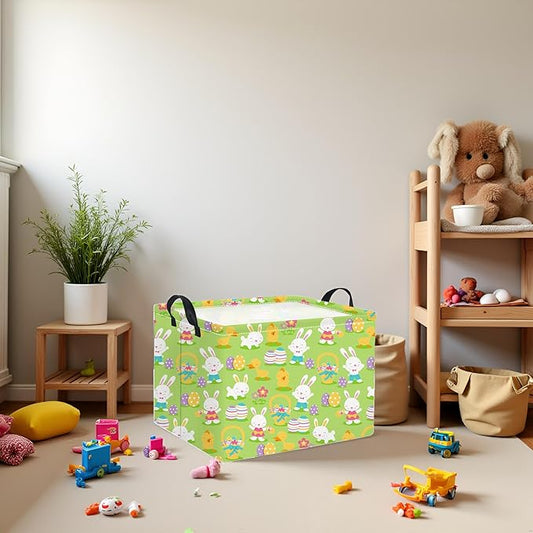 HIYAGON Easter Basket for Kids Boys and Girls Cute Storage Organizer Bin Box Rectangular Easter Bunny Room Decor(Easter Basket)
