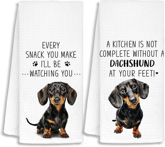 Funny Dachshund Kitchen Towels, Gifts for Dachshund Lovers Women Dish Tea Towels, Dog Mom Dad Lovers Owner Gifts Wiener Dog Gift for Women, Wiener Dogs Gifts Tea Towel, 16x24 Inch Set of 2