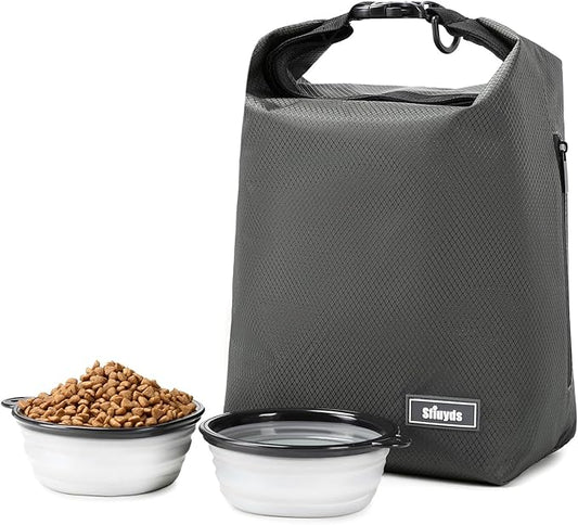 Travel Dog Food Container Pet Food Storage Bag Containers 2PCS Collapsible Travel Dog Bowls Waterproof Camping Storage Essentials Kibble Carrier 20L Easy to Clean (Grey, Small)