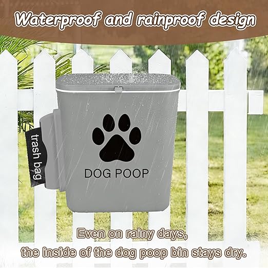 Dog Poop Trash Can Outside Hanging, 2 Gallon Wall Mount Dog Poop Trash Can with Trash Bag Dispenser, Small Pet Waste Bin with Lid, Hanging Pet Waste Disposal Container for Fence, Garbage, Outdoors