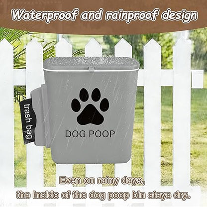 Dog Poop Trash Can Outside Hanging, 2 Gallon Wall Mount Dog Poop Trash Can with Trash Bag Dispenser, Small Pet Waste Bin with Lid, Hanging Pet Waste Disposal Container for Fence, Garbage, Outdoors