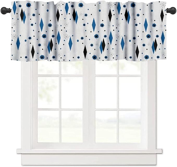 Mid Century Valance Curtains, Retro Atomic Starburst Vintage Modern Abstract Geometric Pattern 1950s Window Curtain Valance for Bedroom Living Room Kitchen 54x18inch