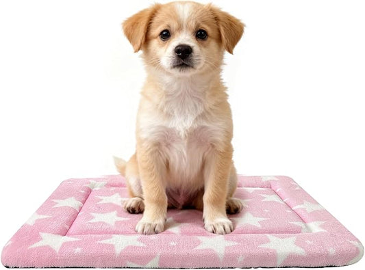 Washable Dog Bed Plush Orthopedic Outdoor Crate Mat with Non-Slip Bottom,Luxe Soft Kennel Pad for Pets, Cozy Cage Cushion & Pet Sleeping Mattress Large Sized,Medium,Small Dogs,24 x 18 inch,Pink