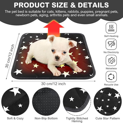 Namalu 4 Pack Self Warming Cat Bed Self Heating Cat Mat Star Pattern Soft Dog Crate Pad Thermal Pet Mat Anti Slip Kennel Dog Washable Warming Bed for Outdoor Indoor(12 x 12 Inch,Black)