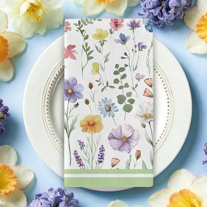 Spring Summer Floral Kitchen Dish Towels Set of 2, Green Floral Home Sweet Home Drying Hand Towel Baking Cooking Cloth, Wildflower Mason Jar Family Bathroom Decoration 18'' x 26''