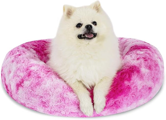 Calming Dog Bed for Small Dogs Cats, Kitty Puppy 23'' Round Anti-Anxiety Warm Fluffy Plush Faux Fur Bed, Soft Anti-Slip Donut Washable Small Pet Bed, Cozy Cat Puppy Bed, Fits up to 30 lbs Pets