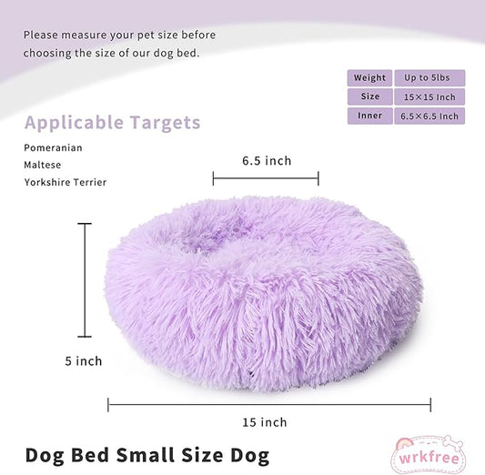 Fluffy Purple Dog Bed Extra Small Washable,Calming Dog Bed Princess for Small Dogs 15 inches Donut Soft Small Pet Bed,Anti Anxiety Round Fits up to 5 lbs Warm Comfort Pets Beds for Puppy Dogs Indoor