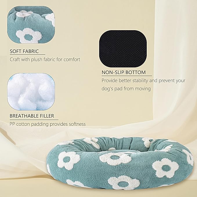 31 Inch Calming Dog Bed for Medium Dogs, Round Anti-Anxiety Warm Bed, Soft Cozy Anti-Slip Donut Washable Pet Bed, Fits up to 50 lbs Pets