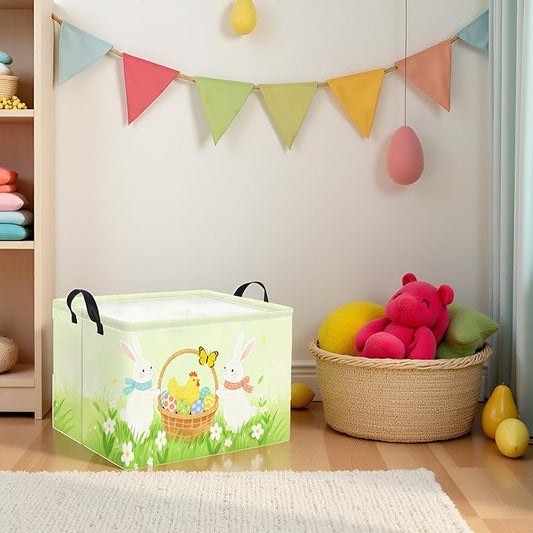 HIYAGON Rectangular Easter Basket for Kids Baby Easter Basket for Boys and Girls Cute Toy Storage Organizer Bin Box Room Decor(Easter Bunny)