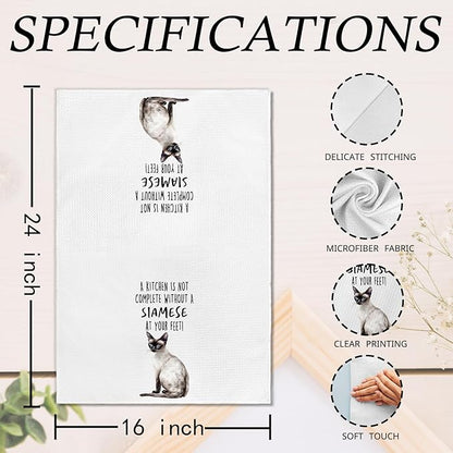 Funny Siamese Cat Gifts Kitchen Towels, Cat Lover Gifts for Women, Funny Hand Towels for Bathroom Decor,A Kitchen Is Not Complete without A Siamese Dishcloths Dish Towel forKitchen 16x24 Inches