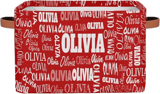 Custom Rectangle Storage Basket, Personalized Name Organizer Bin for Pet/Children Toys, Books, Clothes, Perfect for Rooms/Playroom, Red Color