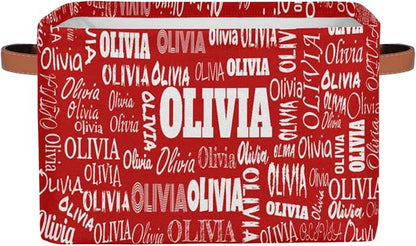 Custom Rectangle Storage Basket, Personalized Name Organizer Bin for Pet/Children Toys, Books, Clothes, Perfect for Rooms/Playroom, Red Color