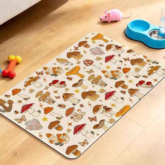 Dog Food Mat for Pet Cat Food Mat, Mushroom Absorbent Quick Dry Dog Bowl Mats for Food and Water, Non-Slip Cat Pet Feeding Mats for Floor Placemats 12"x20"