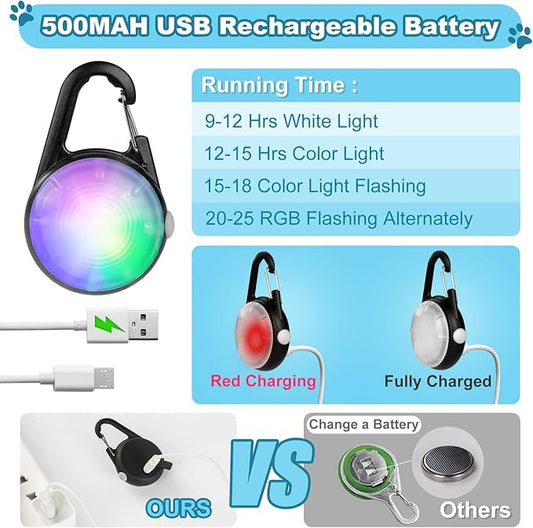 4 Modes Dog Lights for Night Walking, IP68 Waterproof Dog Collar Light, High Capacity Rechargeable Collar LED for Night Time Clip On（Black）