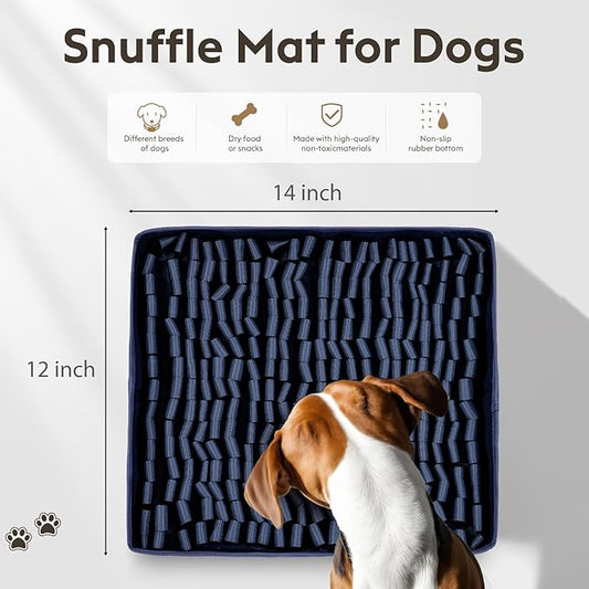 Snuffle Mat for Dogs, Dog Puzzle Mat, Interactive Dog Toys for Enrichment,Sniff Mats with Non-Slip Backing,Portable Design Easy to Store (Navy, 14" X 12"-Portable)