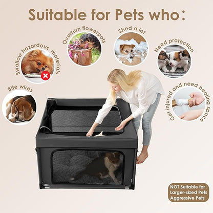 EHEYCIGA 42x42x26 Inches Puppy Playpen with Top Cover for Dogs & Cats Indoor or Outdoor - Dog Playpen with Door, Dog Fence for Small Animal with Heavy-Duty Oxford & Steel Frame, Dark Grey