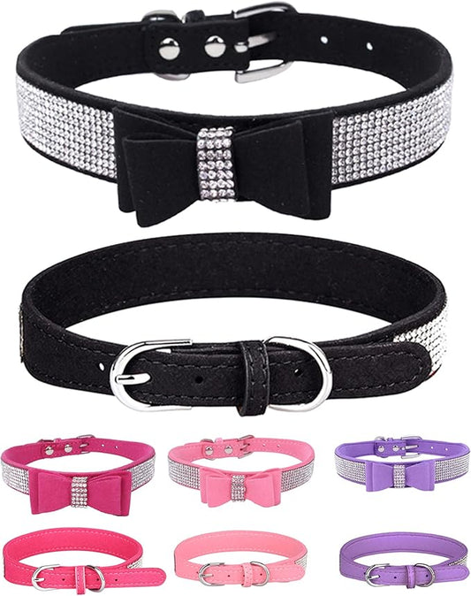 Bling Dog Collar for Small Medium Large Dogs, Crown Rhinestone Dog Collars for Girl and boy Dog, Diamond Puppy Collars, Adjustable Leather Suede SOFE Cat Collar (M(13"-15.4"/33CM-39CM), Black3)