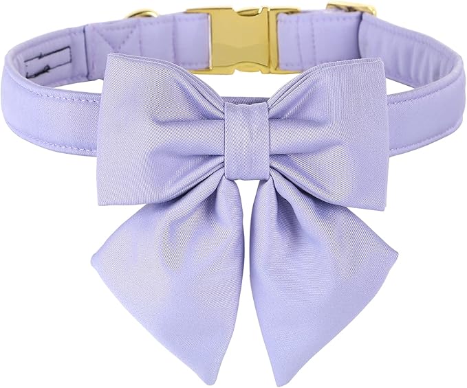 Maca Bates Violet Dog Collar with Cute Lavender Solid Sailor Bow Tie,Small Girl Boy Dogs,Girly Adjustbale Durable Breakaway Soft Collars with Bowtie for Female Male Puppy,Pet with Metal Buckle