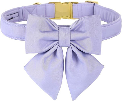 Maca Bates Violet Dog Collar with Cute Lavender Solid Sailor Bow Tie,Small Girl Boy Dogs,Girly Adjustbale Durable Breakaway Soft Collars with Bowtie for Female Male Puppy,Pet with Metal Buckle