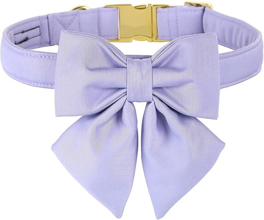 Maca Bates Violet Dog Collar with Cute Lavender Solid Sailor Bow Tie,Small Girl Boy Dogs,Girly Adjustbale Durable Breakaway Soft Collars with Bowtie for Female Male Puppy,Pet with Metal Buckle