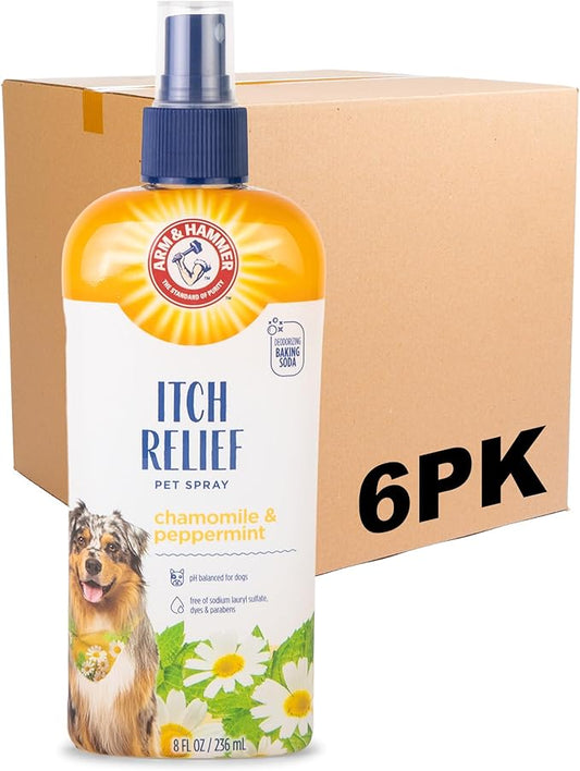 Arm & Hammer for Pets Itch Relief Spray for Dogs, Soothing Dog Skin Spray to Help Calm Itchy and Irritated Skin and Hot Spots Between Baths, Chamomile & Peppermint Scent, 8 Fl Oz - 6 Pack