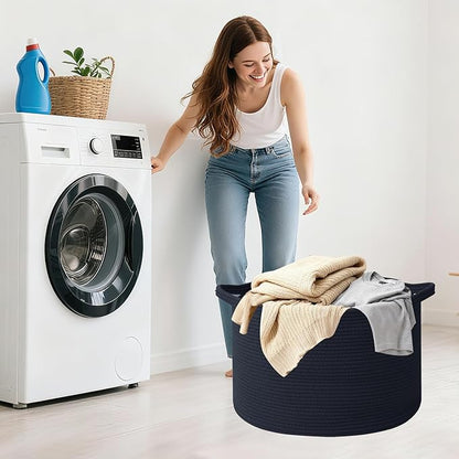 115L Large Blanket Basket,23.6" L x 23.6" W x 15.7" H Rope Woven Baskets with Handles, Toys Storage Bins,Laundry Basket Perfect for Living Room, Nursery,Bedroom,Home Organization,Navy