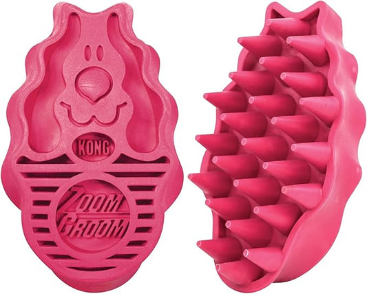 KONG - ZoomGroom - Dog Brush for Grooming and Shampooing - Red Brush for Large Dogs
