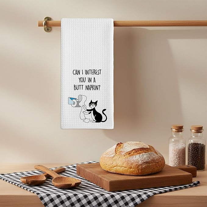 Cat Hand Towel, Funny Bathroom Kitchen Towels, Waffle Weave Microfiber Dish Cloth, Gift for Cat Lovers, Cute Kitty Tea Towel for Home