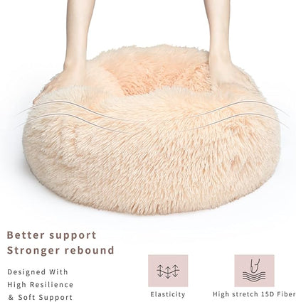 Light Brown Dog Bed Small,Calming Dog Bed for Small Dogs,20 inches Donut Fluffy Pet Beds,Anti Anxiety Round Fits up to 10 lbs Soft Warm Pets Beds for Puppy Dogs Indoor