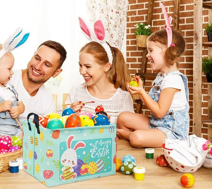 Rectangular Easter Basket Baby Storage Basket Cute Kids Toy Storage Bin Organizer Shelf Book Basket Room Decor(Happy Easter)