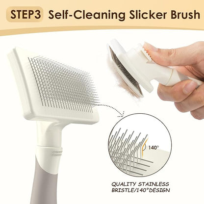 Professional Deshedding Dog Brush Grooming Kits, for Long-Haired Dogs and Cats - Dog Deshedding Brush and Slicker Brush Set 3 in 1 Gift Box for Long Hair Pets like Golden Retriever