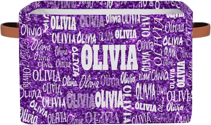 Personalized Storage Bins, Customized Name Storage Basket Rectangle Clothes Organizer for Organizing Kids and Pets Toys Shelf Closet, Bright Color Purple Sequins Pattern Print