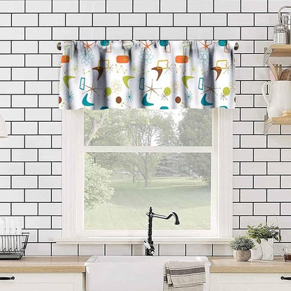 Mid Century Window Valance Curtains, Retro Atomic Starburst Vintage Modern Abstract Geometric Pattern 50s 60s Curtain Valance for Bedroom Living Room Kitchen 54x18inch