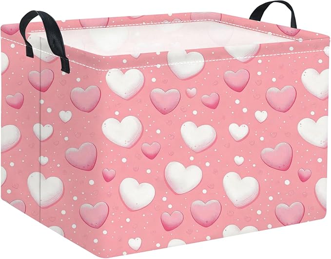 Rectangular Heart Basket Kids Baby Girls Basket Cute Toy Storage Bin Organizer Shelf Book Love Room Decor(Pink Light Heart)