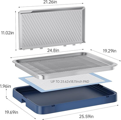 Indoor Dog Potty Tray with High Wall,25.59"X19.69" Pee Pad Holder,Dogs Litter Box,Mesh Training Toilet for Puppy and Small Size Dog,Housebreaking Supplies, Pet Products (White)
