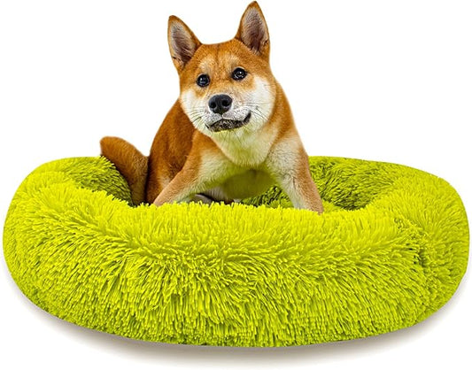 Calming Dog Bed for Medium Dogs Cats, Puppy 31'' Round Anti-Anxiety Warm Fluffy Plush Faux Fur Bed, Soft Anti-Slip Donut Washable, Cozy Medium Puppy Bed, Fits up to 50 lbs Pets