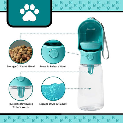 Leak Proof Portable Dog Water Bottle with Bowl – Travel Pet Water Dispenser for Walking & Hiking – Food Grade Plastic – Choose from 3 Colors (Blue, 500 ml)
