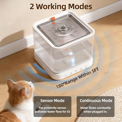 Wireless Cat Water Fountain,Cat Water Fountain 3L/101oz Large Capacity Battery Operated Pet Water Fountain Indoor with Motion Sensor for Cats Dogs BPA-Free