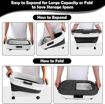 Dog Food Storage Container, 20Lbs Large Collapsible Pet Cat Food Container with Airtight Lids Wheels Handle Scoop Measuring Cup Small Container, Rice Kitchen Dry Food Storage Dispenser Bin (Black)