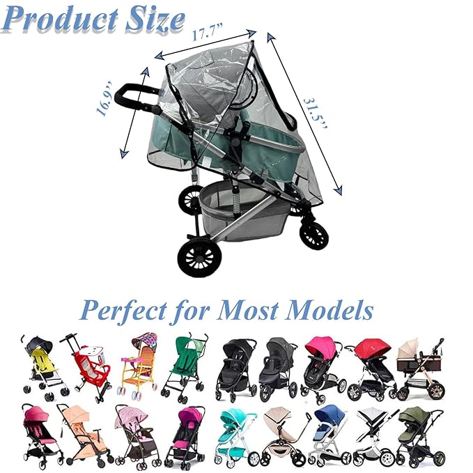 Unisize Pet Stroller Rain Cover - Foldable Clear Protection for Snow, Wind & Rain, Suitable for Most Models