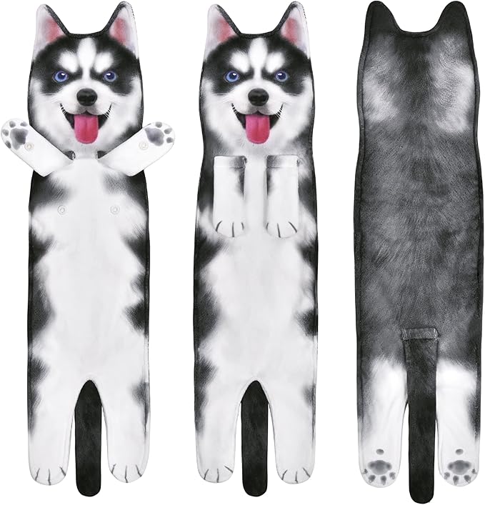 AGRIMONY Funny Husky Dog Puppy Hand Towels for Kitchen Bathroom - Dog Mom Dad Gifts for Women Men- Easter Mothers Fathers Days Valentines Day Housewarming Gifts for Animal Lovers