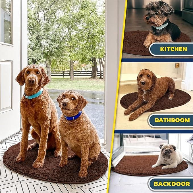 Muddy Mat® Shown on TV – Super Absorbent Microfiber Dog Door Mat for Muddy Paws, Non-Slip Washable Pet Rug, Quick Dry Chenille Entryway Carpet,Machine Washable Indoor Outdoor Mat, Brown Oval 3ft x 5ft