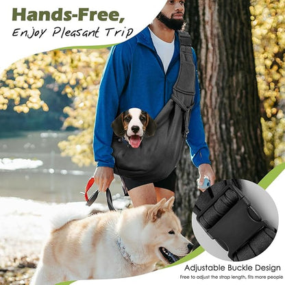 Pawaboo Small Dog Sling Carrier, Reversible Hands Free Dog Sling Carriers for Small Dogs and Cats, Puppy Slings Carrier with Adjustable Strap Buckle & Safety Harness, Puppy Essentials, Black
